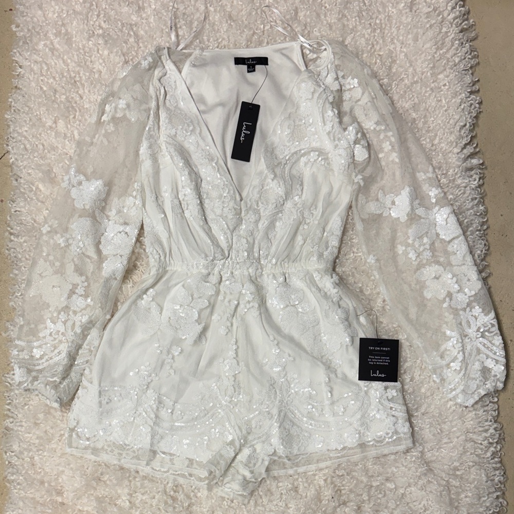 Lulu's Celebrating Forever White Sequin Long Sleeve Romper
